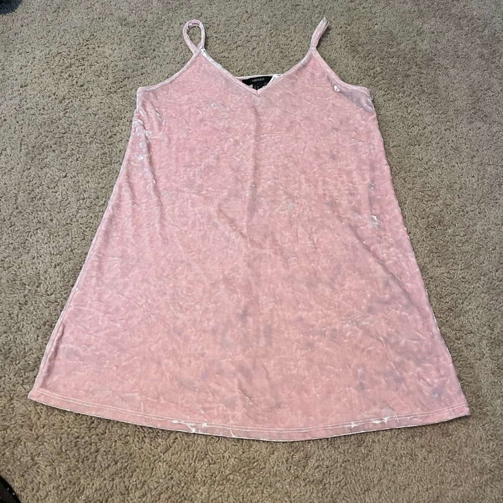 Pink velvet sleeveless spaghetti strap v-neck mini dress never worn